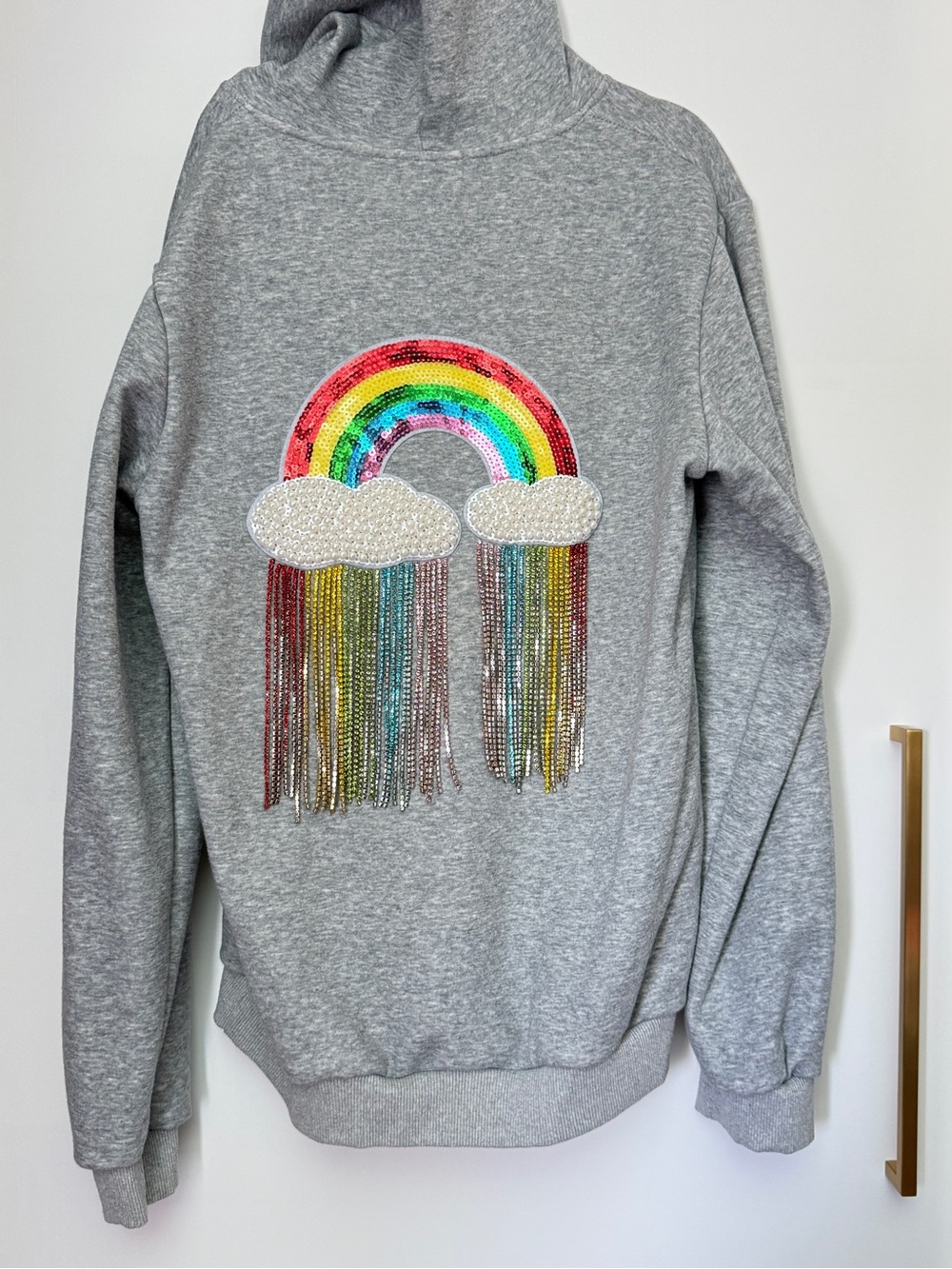 Women’s Lola + The Boys Hoodie with Sequined Rainbow & Beaded Cloud. Size M.